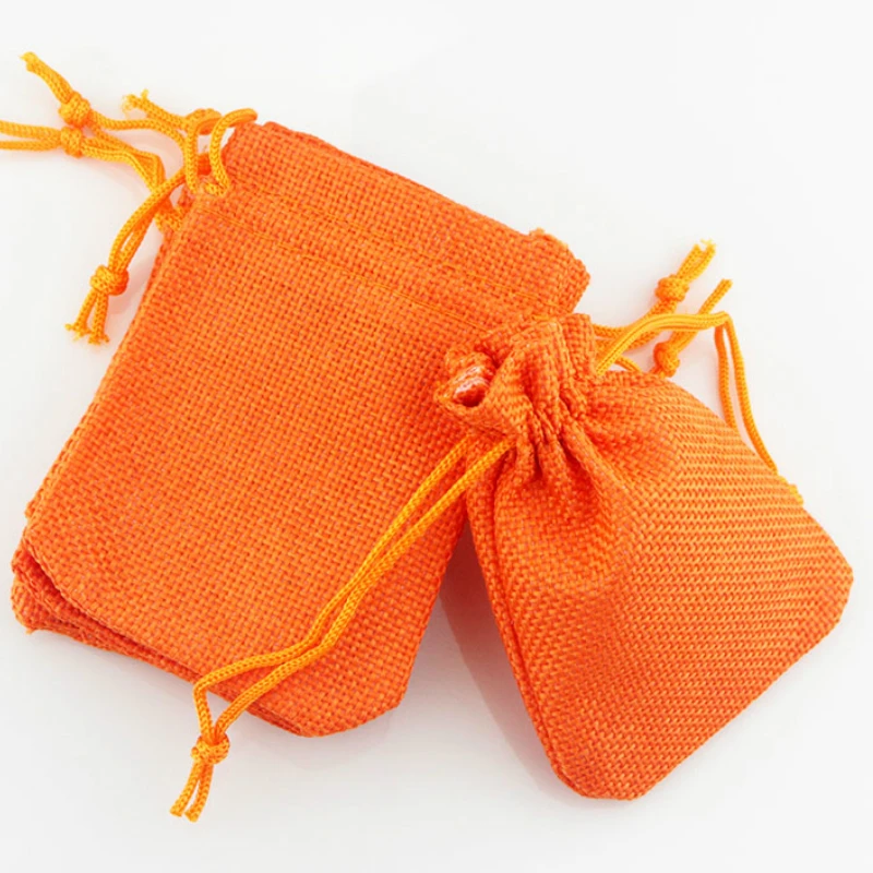 Orange 50 шт. красочная Джутовая сумка мешочек для хранения ювелирных изделий Винтаж холщовый мешок роскошная коробка для конфет предметы для вечеринки подарок упаковочный пакет набор крафт-бумаги - Цвет: Orange