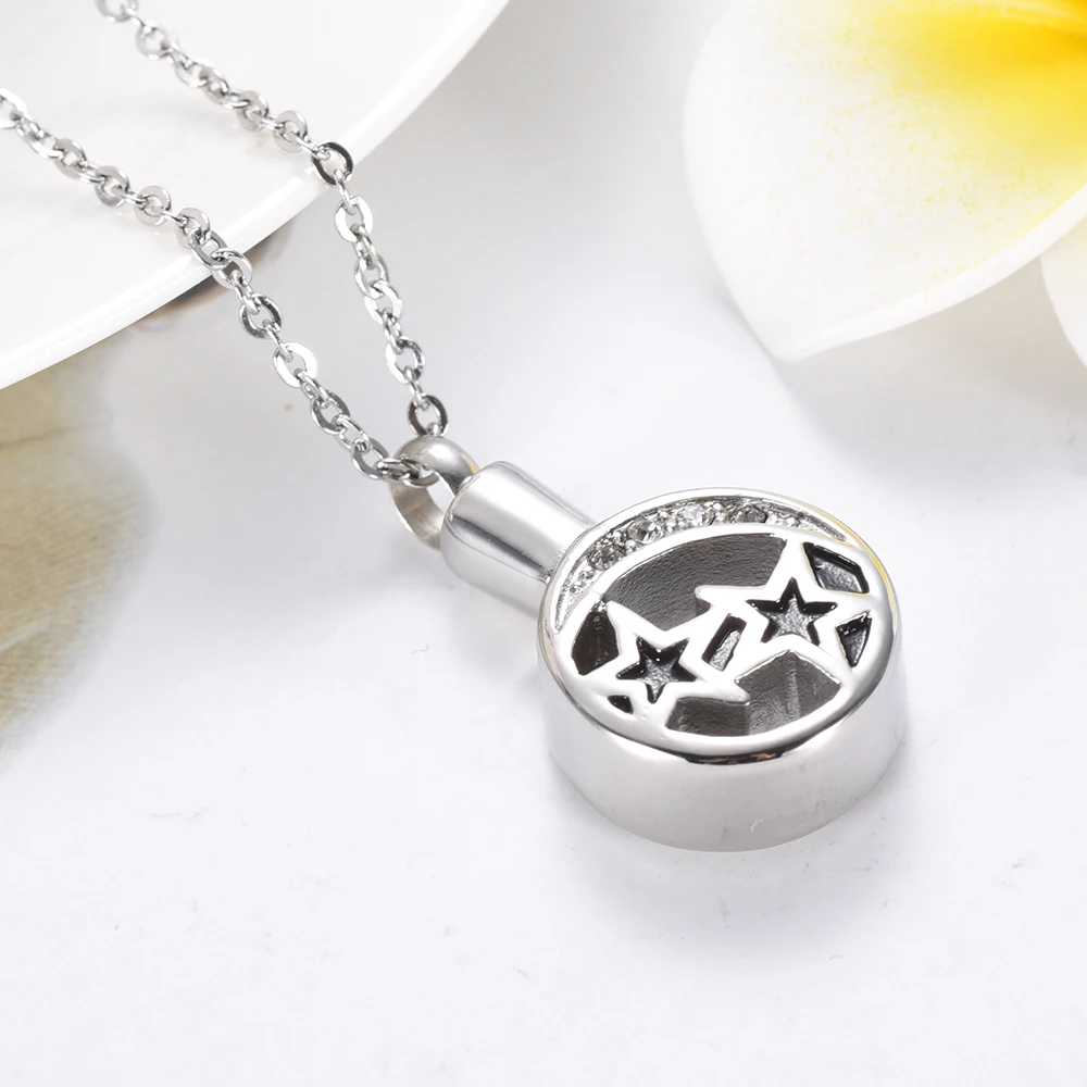 IJD9624 Round Shape 316L Stainless Steel Memorial urn Jewelry&ampNecklace Crytsal Moon And Star Keepsake Cremation Ashes pendant | Украшения