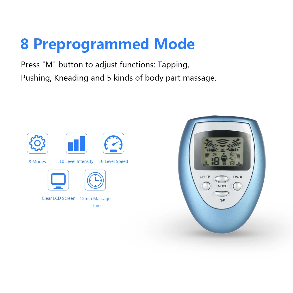 

2021 New 8 Mode Electric Pain Relief Machine Portable Tens Unit Pulse Massager Muscle Stimulator Therapy Management 10 Intensity