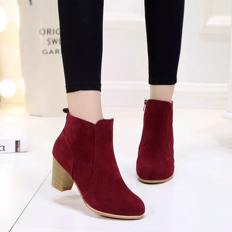 FONIRRA Women Ankle Boots Square High Heel for Woman Fashion Zip Black Autumn Winter Womens Shoes 231 | Обувь