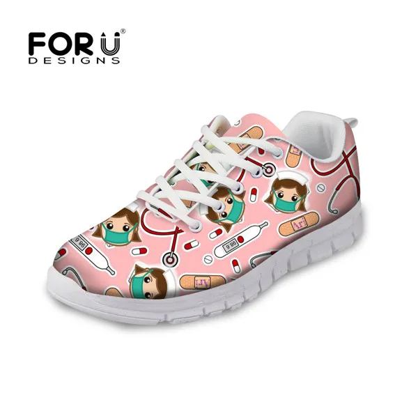 Кеды forudesigns Для женщин на плоской подошве, для медсестры; обувь весна Для женщин Горячая 3D Симпатичные Медсестры с принтом на шнуровке удобная обувь для Женские туфли-лодочки - Цвет: H8437AQ