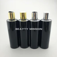 beauty mission 250ml 24pcslot black plastic bottle with electrified aluminum goldsilver disc top cap250cc makeup sub bottling