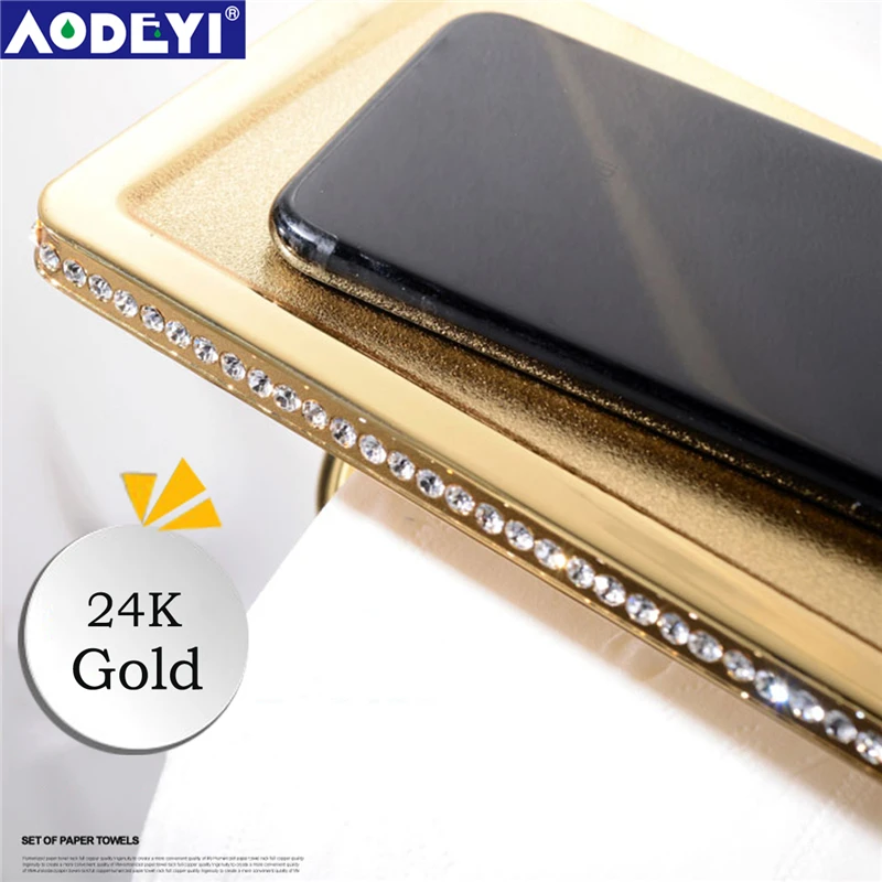 AODEYI 24 К золотой шар хром& кристалл настенный держатель для туалетной бумаги держатель для ванной комнаты держатель рулона бумаги с телефонной полкой