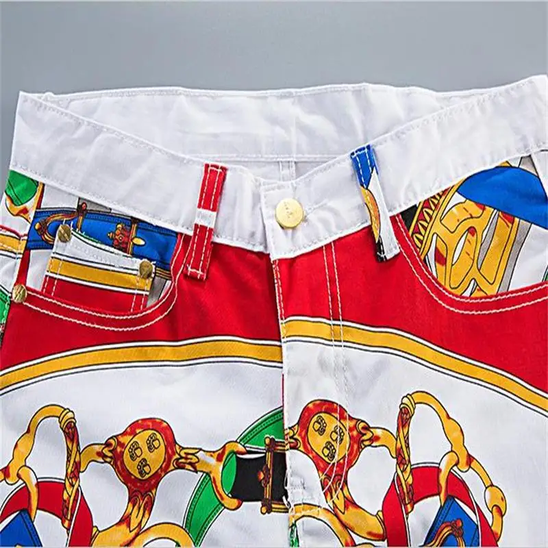 Новые мужские джинсы для молодых мужчин с цветным принтом узкие дизайнерские