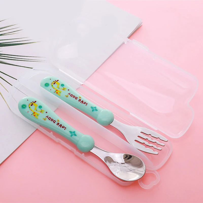 2Pcs Baby Tester Tableware Dessert Spoon For Children Feeding Spoon Fork Baby Gadgets Feeding Kid Children's Cutlery For Kids - Цвет: green