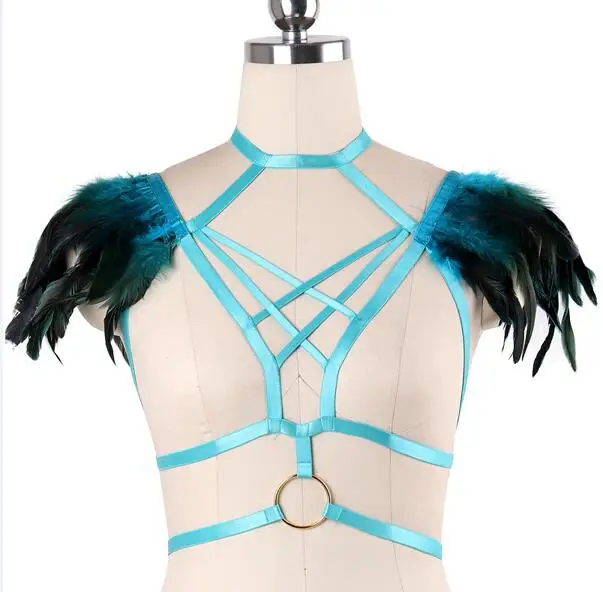 Rave носить шеи Связывание клетка Бюстгальтер Bralette Регулируемый тело жгут Фетиш Готический фестиваль Бурлеск корсет - Цвет: O0579