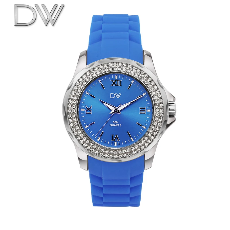 dw genuine diamond ladies colored stainless steel sports watch comfort woman Mid-Autumn Festival gift silicone band round female | Наручные