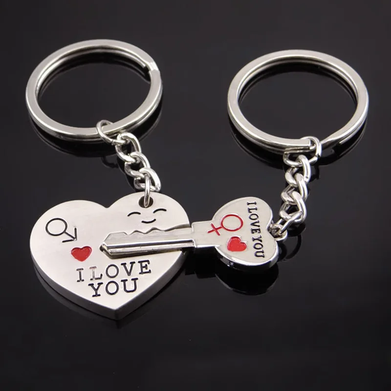 

(100 pairs/lot) Personalized Wedding Souvenirs Key To Heart Keychains Cupid's Arrow Couple Key Ring Lover For Party Favors KC036