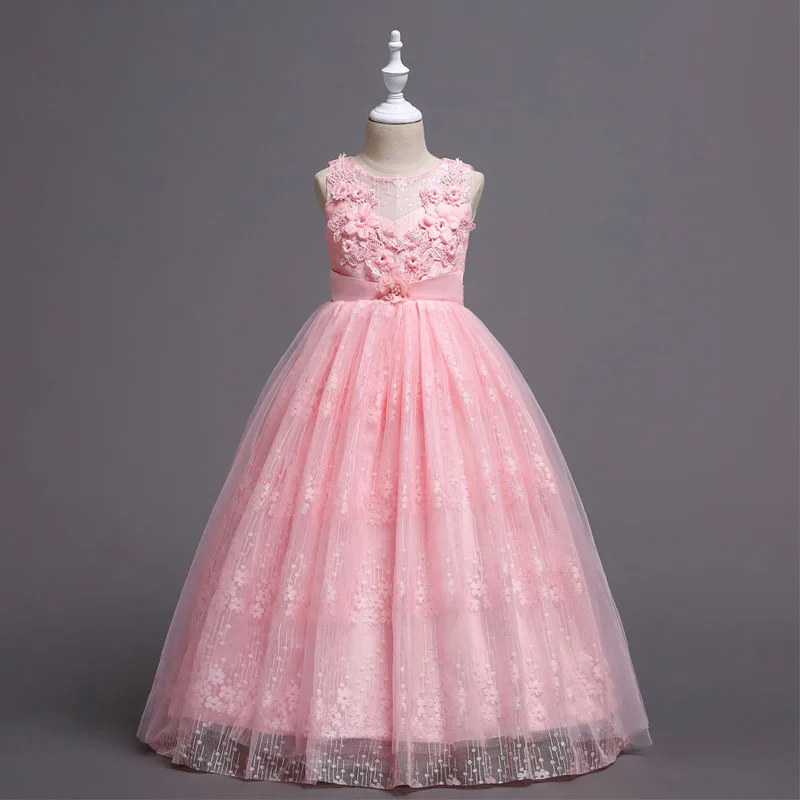 Pink Нарядные платья для вечерние, Эксклюзивное платье, вечерняя одежда для девочек на день рождения, великолепные сетчатые кружевные дизайнерские платья, летняя одежда для От 5 до 14 лет - Цвет: Pink