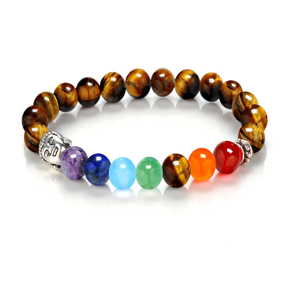 7 Chakra Healing Balance Bracelet Tiger's Eye Stone Gem Yoga Reiki Prayer Lava Charms Buddha Bangle Women Men | Украшения и