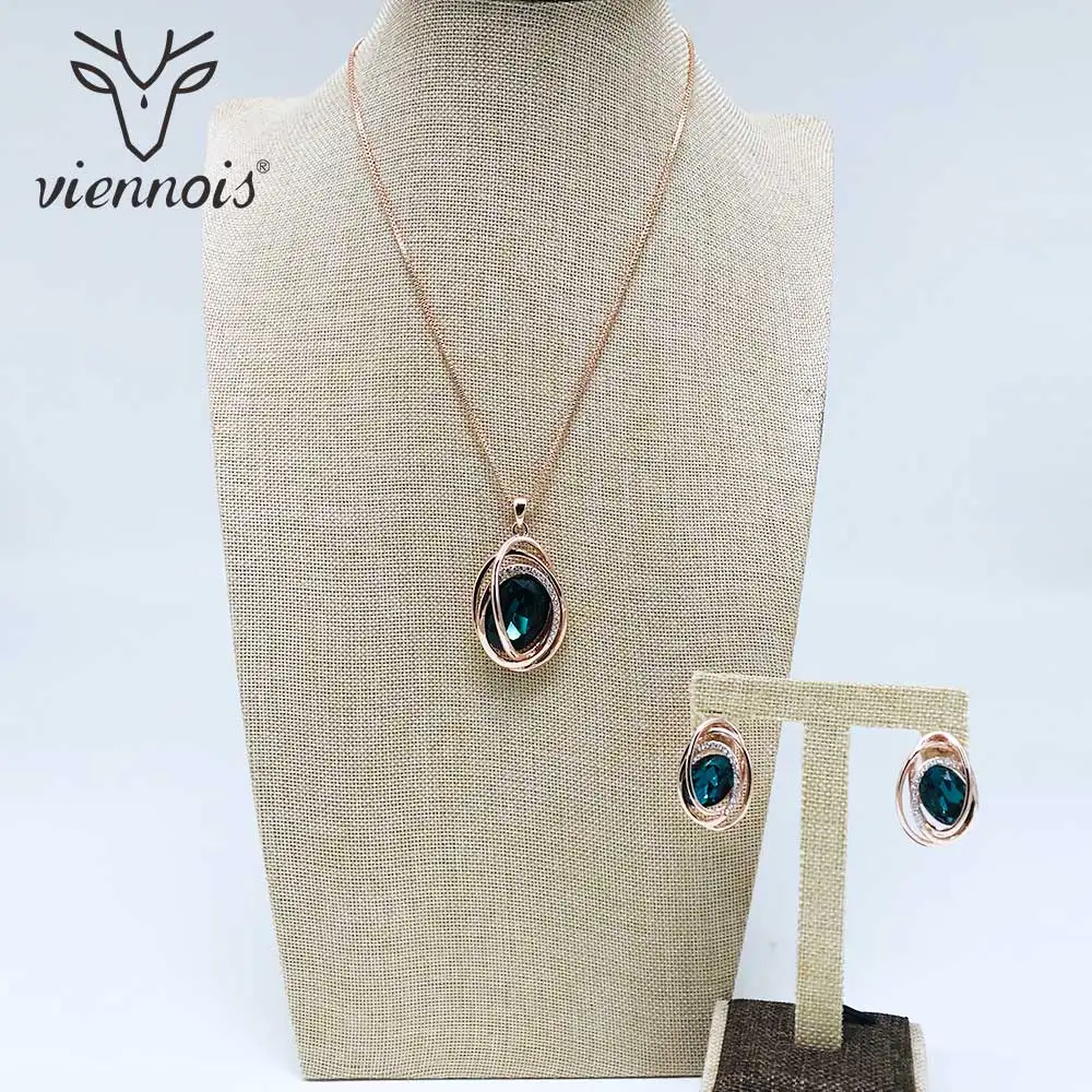 Viennois, новинка, серебро/розовое золото/золото, стразы, серьги-гвоздики, ожерелье, набор украшений для женщин, женские вечерние Ювелирные наборы
