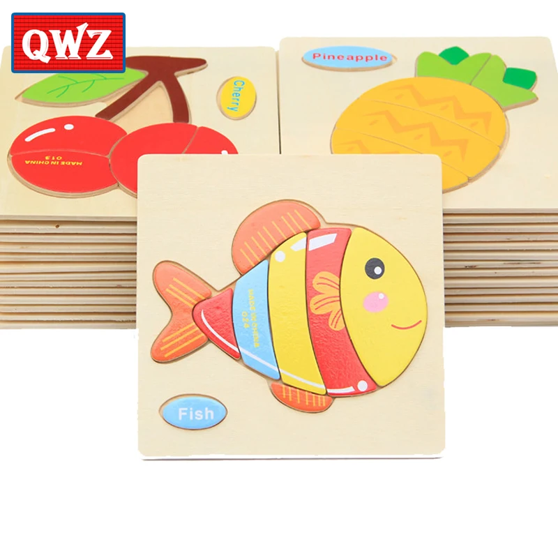 QWZ Детские игрушки милые Мультяшные животные деревянные 3D головоломки Детская танграмма форма головоломка интеллект детские подарки развивающие игрушки