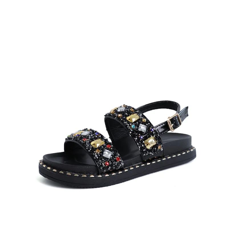 Модные летние сандалии на платформе 2018 женские с открытым носком кристаллами