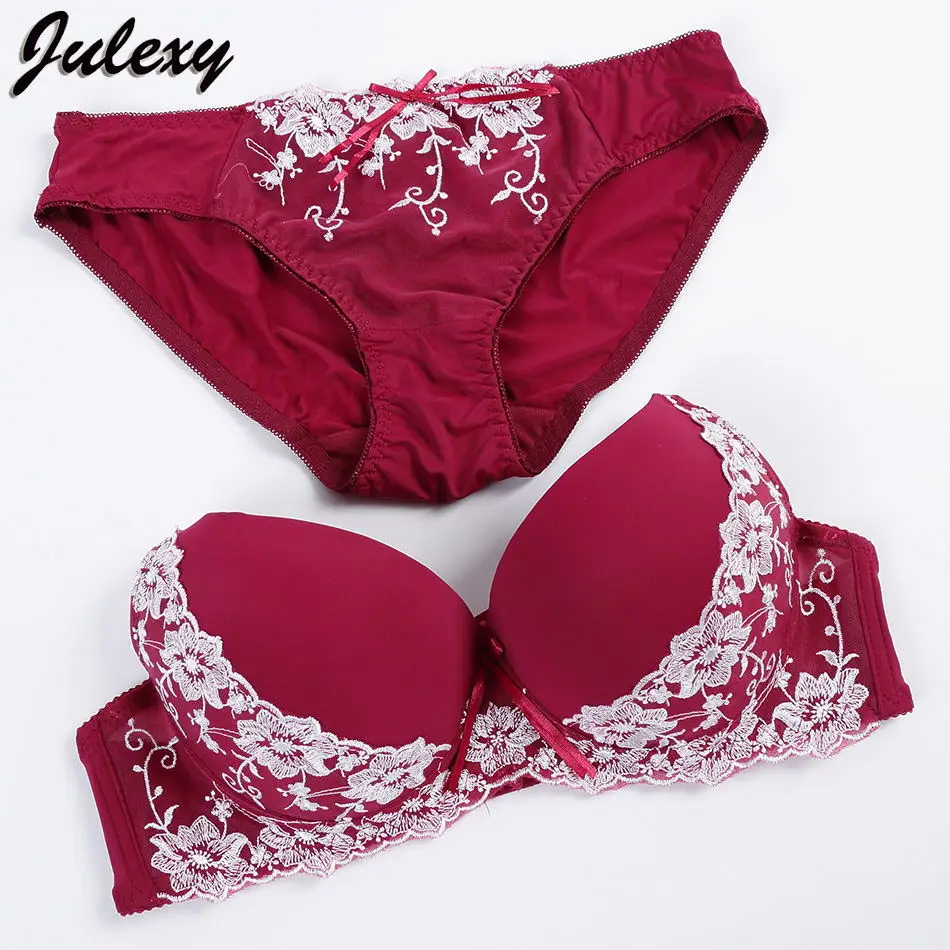 Win Бренд Julexy, вышивка BCD, Женский комплект с бюстгальтером, Франция, большой размер, бюстгальтер, короткие наборы, хлопок, сексуальный, пуш-ап, кружевное нижнее белье, большие трусики, набор - Цвет: Win