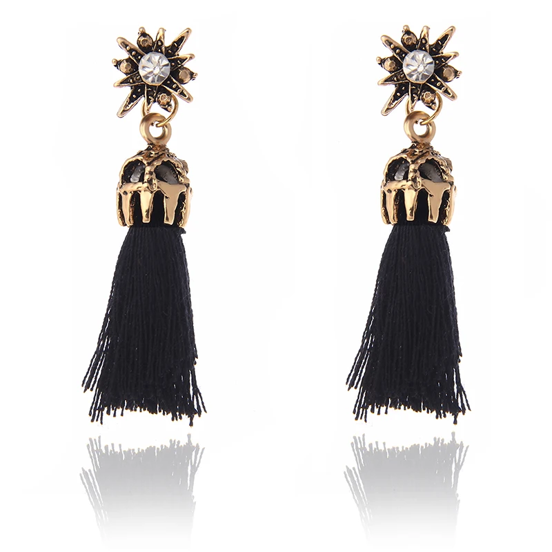 Сережки с кисточками Boho длинные Винтажные серьги ручной работы цветные Серьги