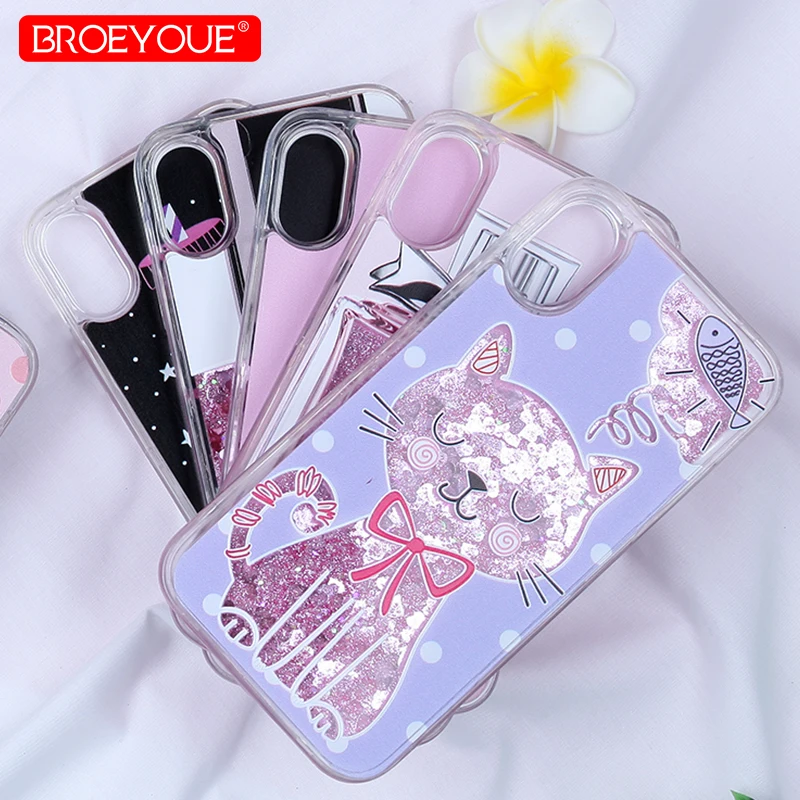 Чехол для Телефона IPhone X Bling Nail Cute Cat Polish Liquid Quicksand Case iPhone 7 8 Plus Coque 6 6S |