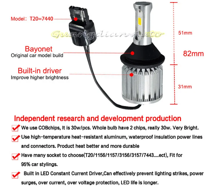Tcart 2 шт. 3000lm T20 7440 W21W W21/5 Вт 7443 7441 7444 светодиодный лампы для обратный сигнал поворота DRL Светильник лампы