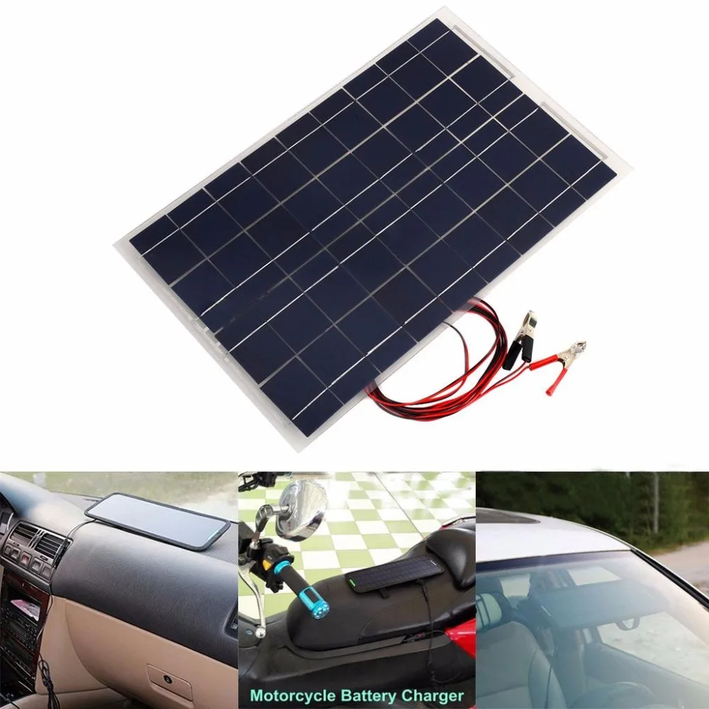 amzdeal DIY 18V 30W Smart Solar Panel Car RV Boat Battery Charger Universal W/Alligator Clip Professional Home Travelling Gift |