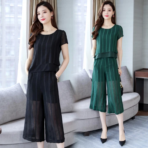

Large Size Striped Two Piece Set Women's Summer Suit Top&pants Set Survetement Femme 2 Pcs Women's Suit Conjunto Feminino