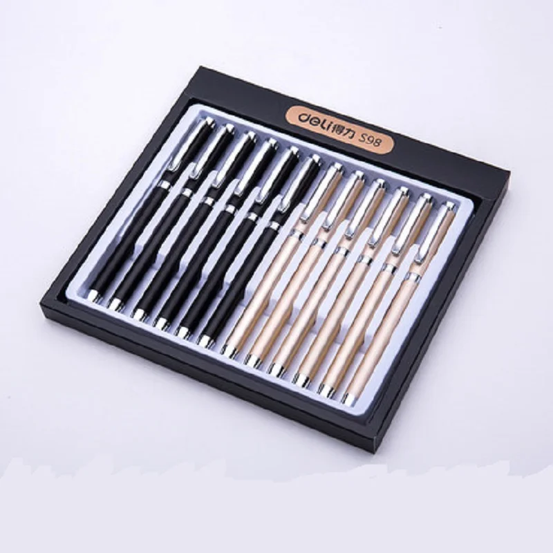 Deli S98 elegance metal business pen for students male and female office pen 12pcs gift box set