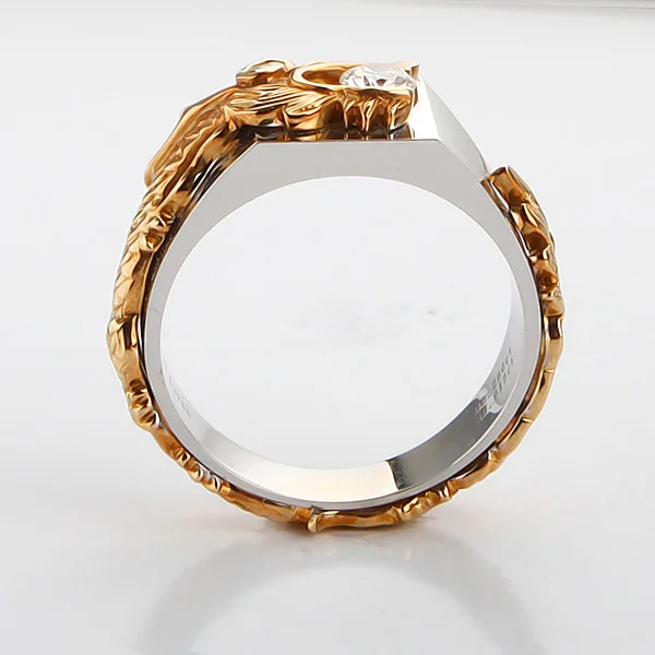 Мужское кольцо из настоящего золота 14 карат с фантастическим драконом 1Ct