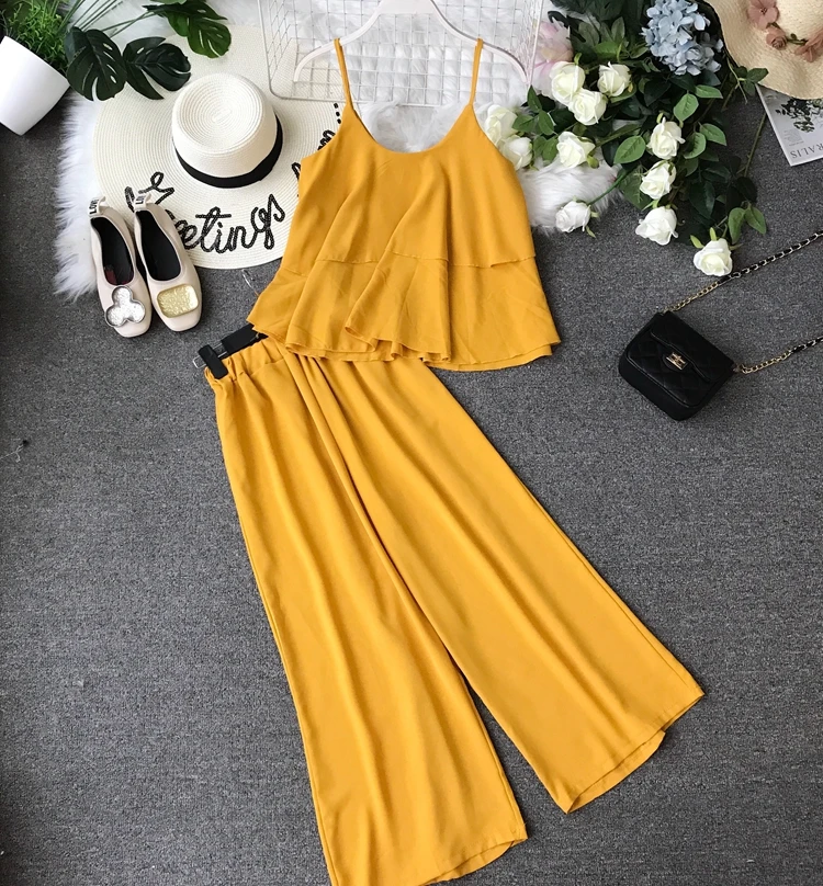 Женский костюм ALPHALMODA шифоновая куртка на подтяжках широкие брюки с высокой