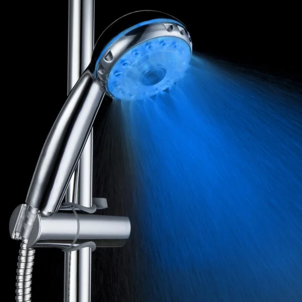 

LED Chuveiro Shower Head Sprinkler Adjustable 3 Mode Ducha Rain Showers Heads Base Power Douche Temperature Sensor RGB Color