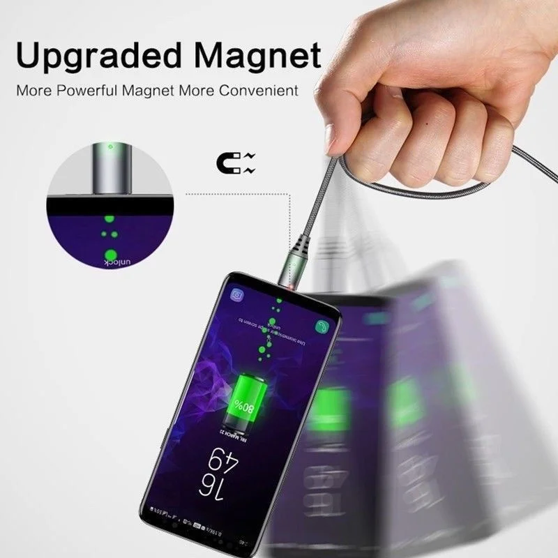GEUMXL Магнитный кабель для быстрой зарядки нейлоновый Плетеный Magnectic 8 Pin / Micro Type C USB