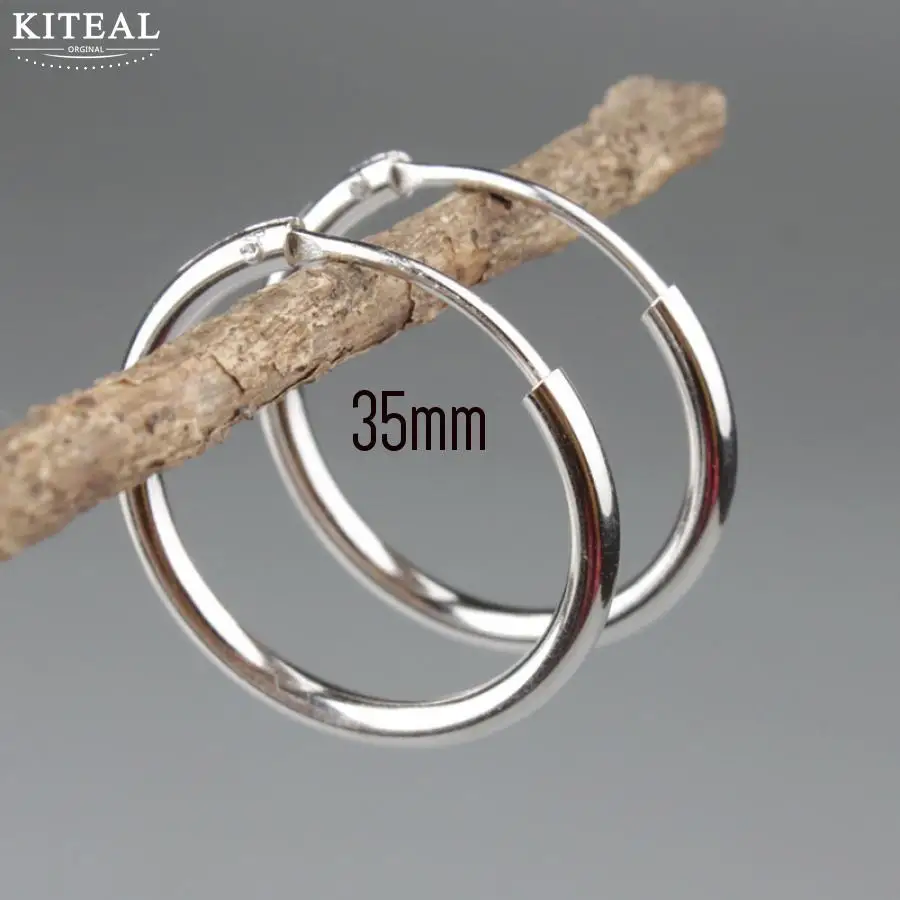 silver 3.5cm Золотой/Серебряный цвет 925 пробы серебряные серьги-кольца покрытые золотом для женщин и мужчин круглые серьги ювелирные кольца - Окраска металла: silver 3.5cm