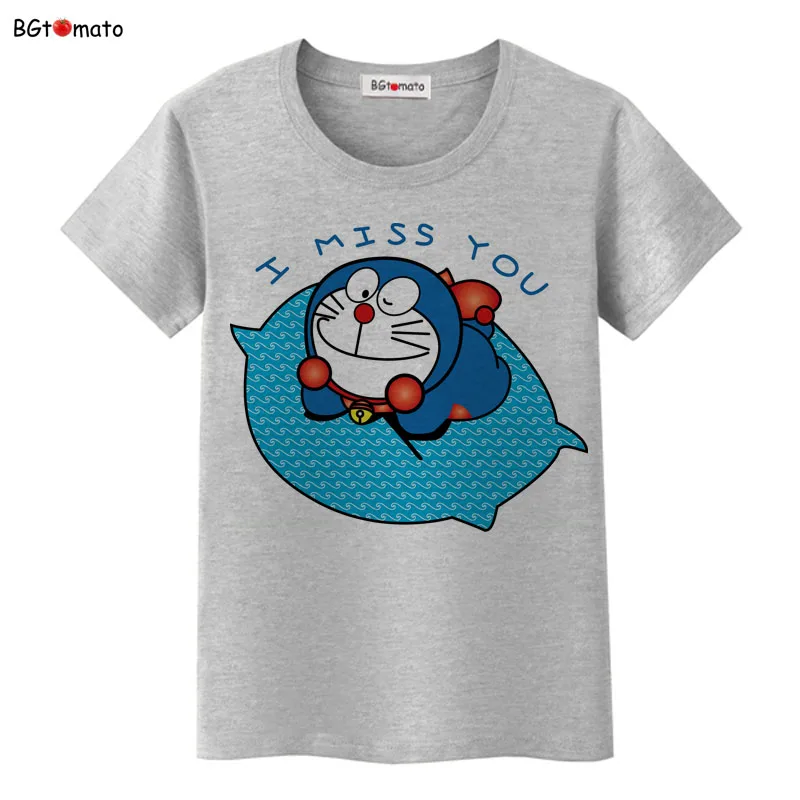 Футболка bgtomato Doraemon женская рубашка с милым мультяшным принтом детства брендовые