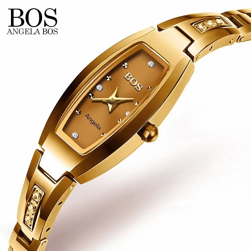 Роскошные женские часы ANGELA BOS с вольфрамовым стальным сапфиром ударопрочные