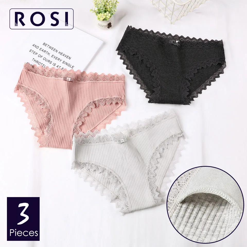 ROMEWEAR Ребристое хлопковое кружевное нижнее белье трусики милые Однотонные трусы