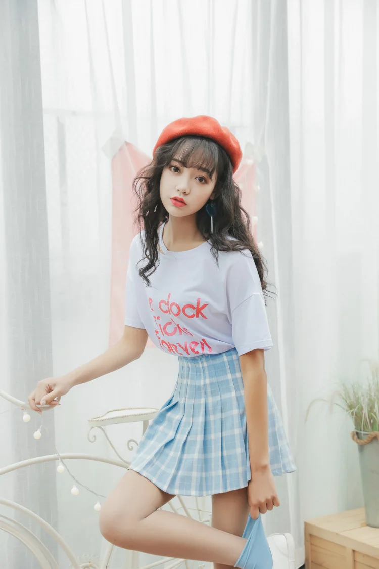 Женские юбки Япония панк Kawaii Ulzzang клетчатая свежая Синяя Клетчатая