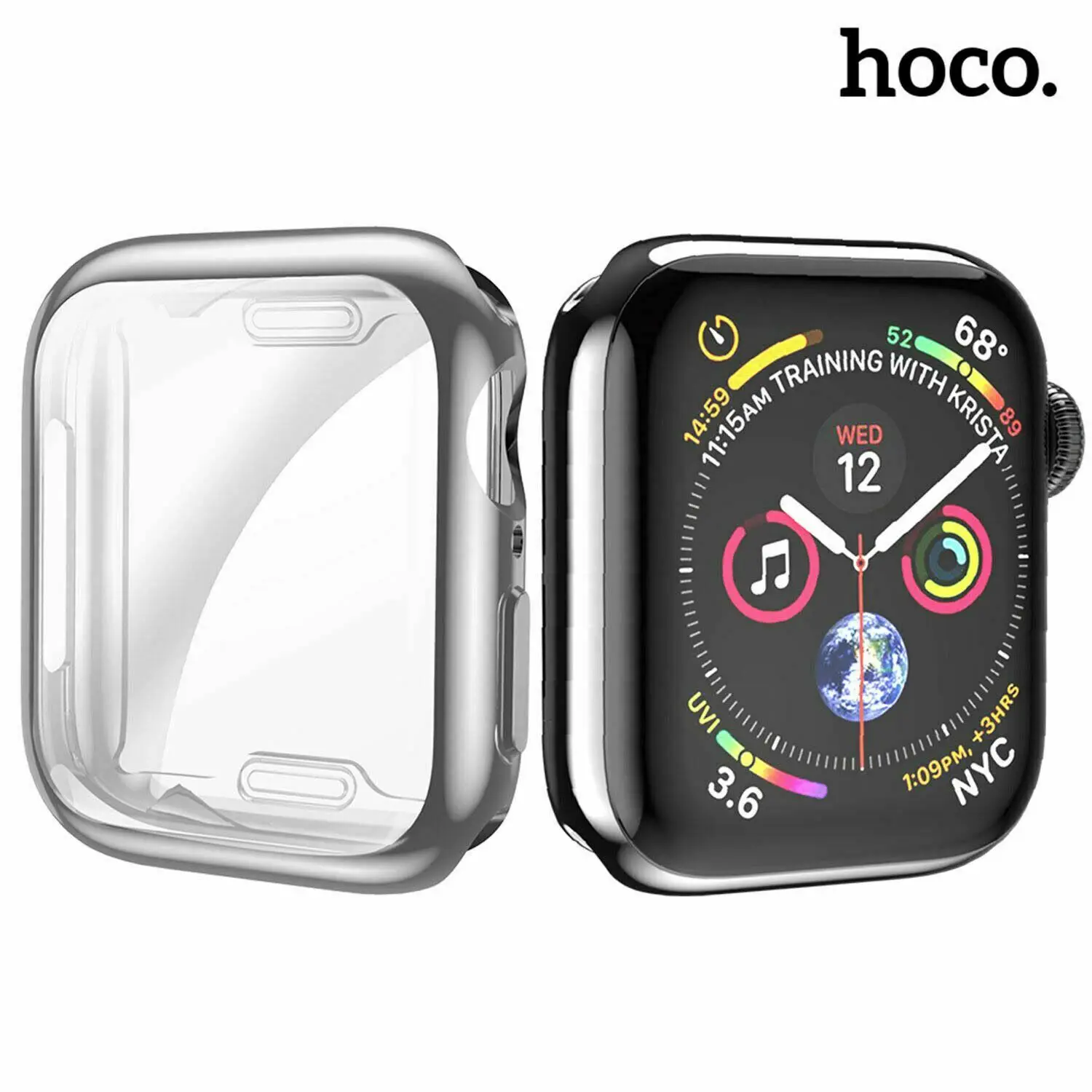 SILVER HOCO покрытие TPU чехол для часов Apple Watch 5/4 44 мм 40 мм Полная Защита силиконовый чехол Защита экрана для iWatch серии 4 5 - Цвет: SILVER