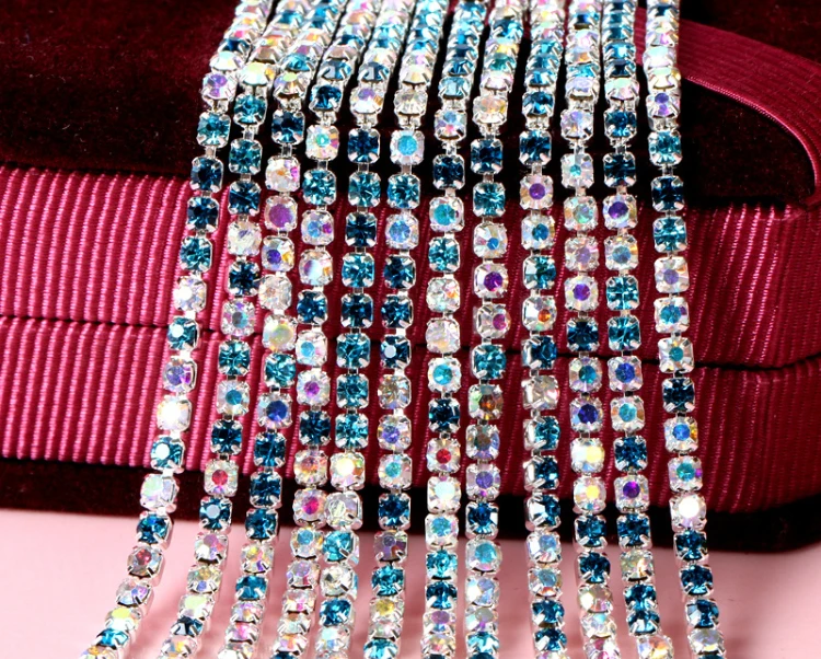 10 метров синий + AB бриллиантовые Кристаллы Стразы посеребренные Настройка цепи