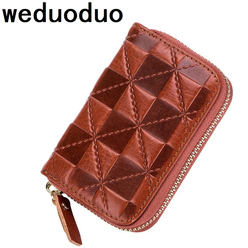 

Weduoduo Brand Women Credit Card holder Genuine Leather Men Business ID Card Holder Fashion Mini Zipper Bank Card Cases Wallets