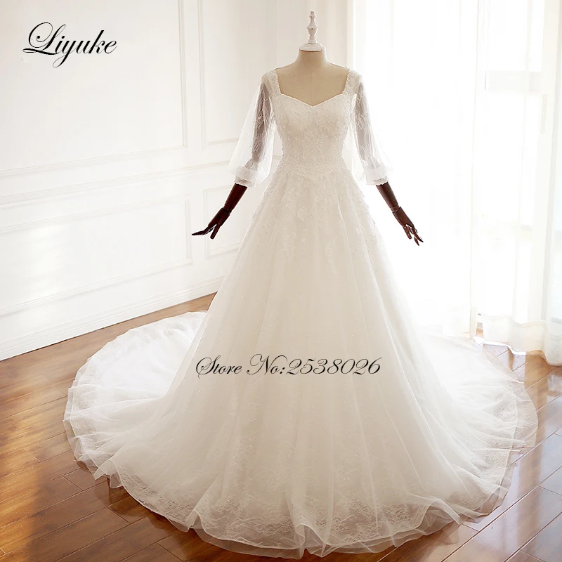 

2019 Liyuke V-образный вырез простое ТРАПЕЦИЕВИДНОЕ свадебное платье со шлейфом Свадебное платье