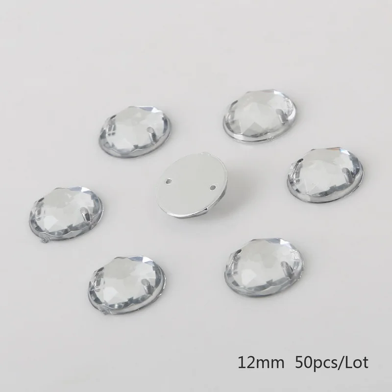 Transparent White Горячая Распродажа, 20-200 шт, акриловые стразы, 2 отверстия, серебристые, плоские с оборота, для танцевального платья, одежды, обуви, свадебного украшения - Цвет: Transparent White
