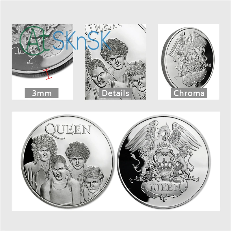 British Queen Rock Band Silver Plated Commemorative Coin Gold Plated Metal Coins For Fans Collection