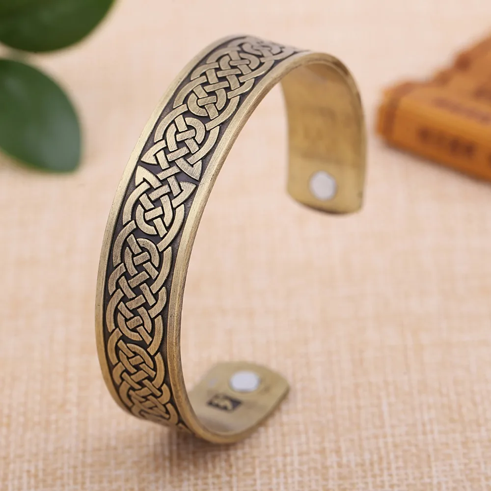 Teamer Antique Bronze Magnetic Therapy Bangle Cuff Bracelet Lucky Knots Bangles for Men Vintage Simple Plated Jewelry | Украшения и