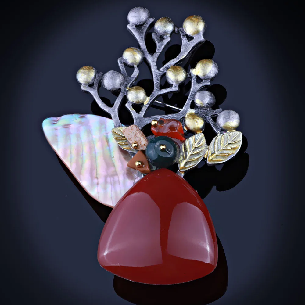 Handmade natural stone and shell brooches pins Vintage brooch for women | Украшения и аксессуары