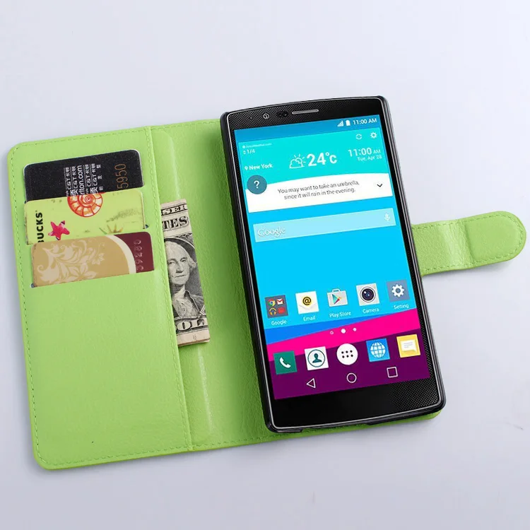 LG4 чехол для кошелька и подставкой в виде книжки для телефона LG G4 H810 VS999 F500 G 4 рифленый чехол Кожаный чехол-книжка с рифленой поверхностью и LG4 - Цвет: Зеленый