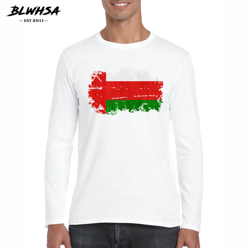 

BLWHSA New T-shirt Men Long Sleeve Oman Flag Nostalgic Style Print Casual Cotton Tshirts Male Oman Fans Cheer O-neck T Shirt