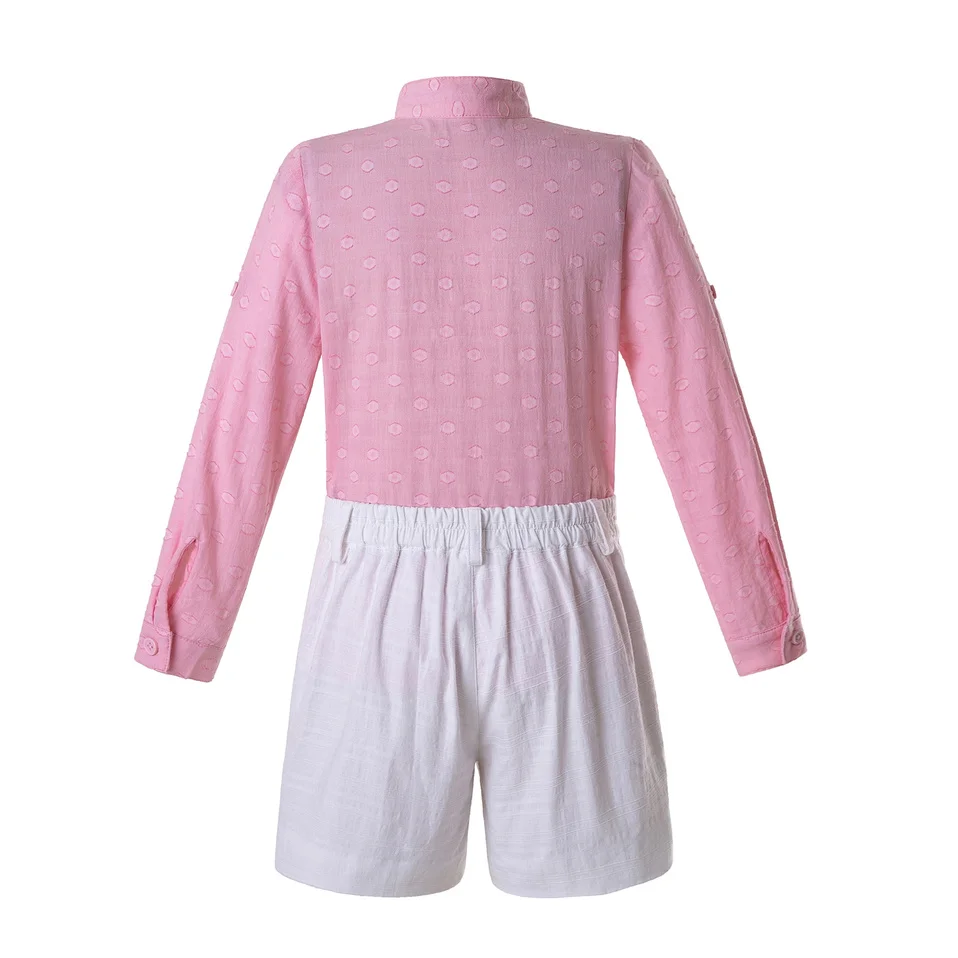 Pettigirl Pink Boys Clothing Set Stand Collar With Pleated Shirt And white Shorts Kids Clothes B-DMCS201-B506 |
