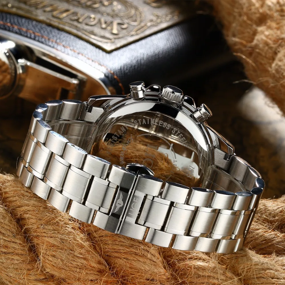 Бренд lige новинка 2016 мужские часы кварцевые мужчины реального три набора световой