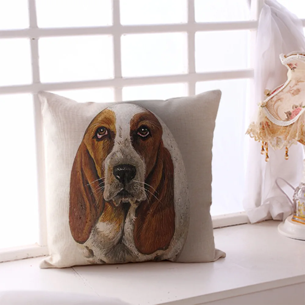 Наволочка с рисунком bассет хаунд хлопковая льняная декоративная наволочка для