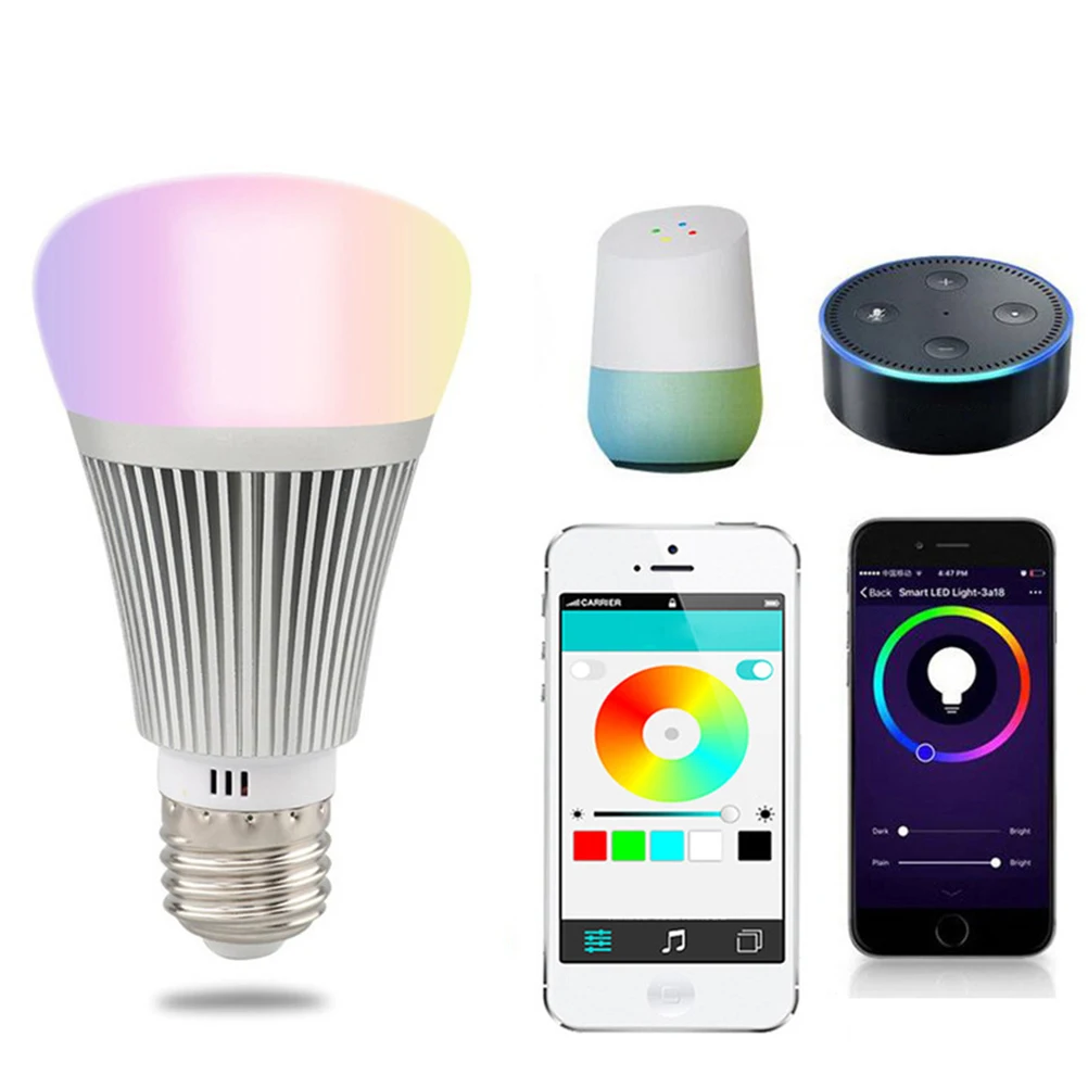 E27 WiFi Smart светодиодный лампочка мульти Цвет затемнения Беспроводной удаленного
