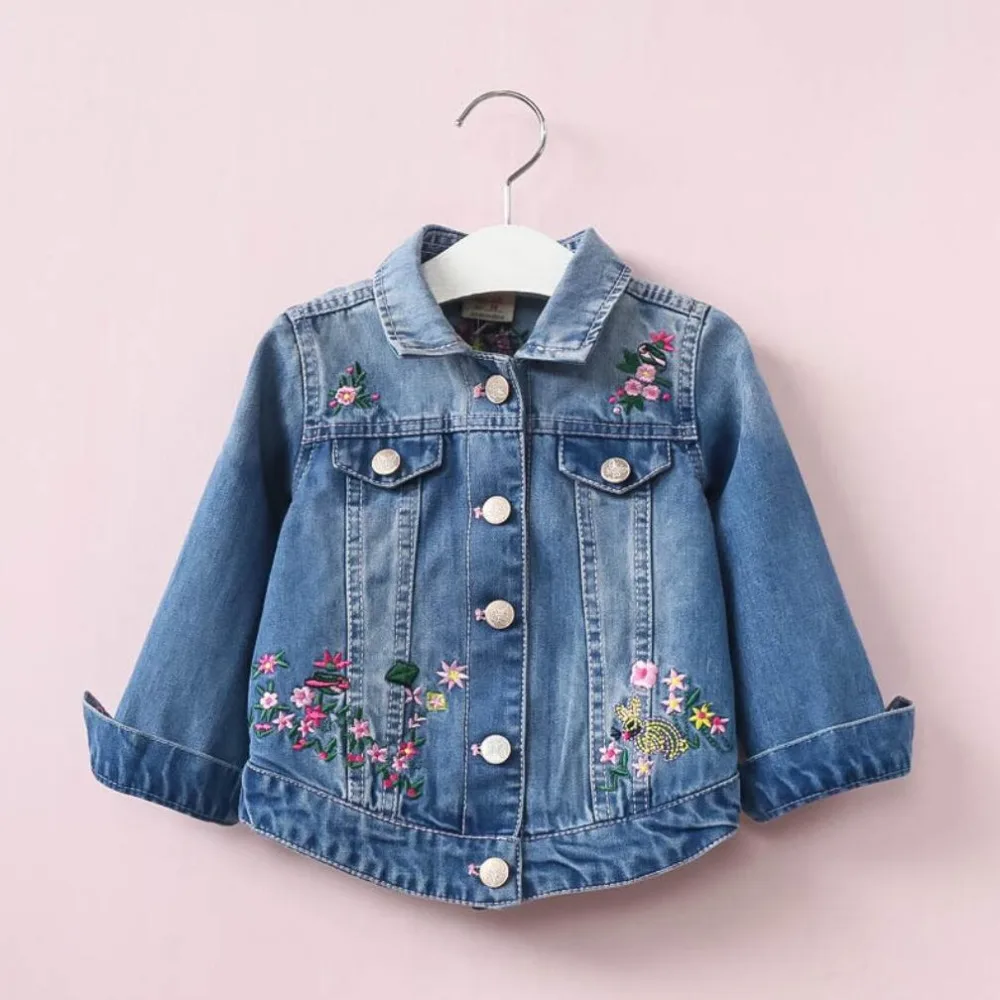 Джинсовая куртка для девочек модная детская с вышивкой джинсовые пальто