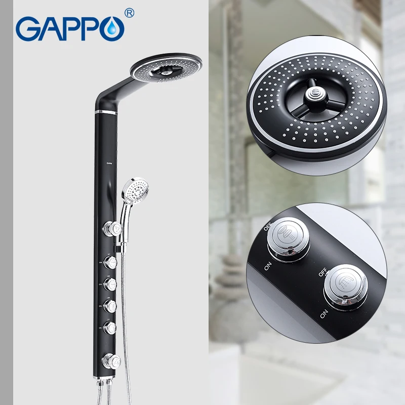 gappo black bathroom shower set thermostatic faucet shower system wall mounted black faucet bath mixer tap rain shower set panel free global shipping