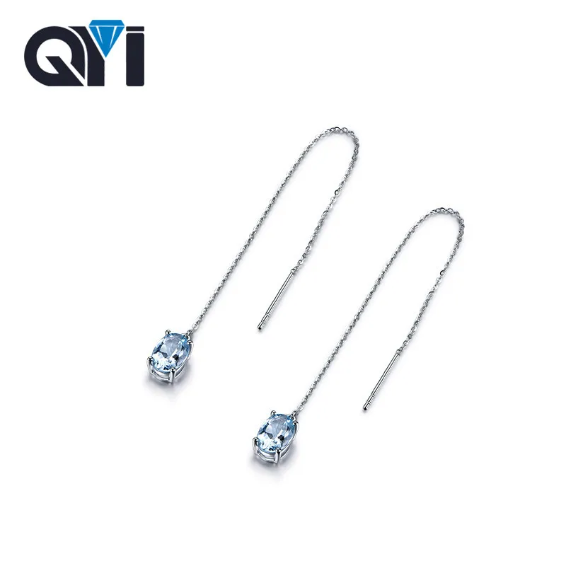 Женские серьги с овальным вырезом QYI 2 5 ct небесно-голубой топаз висячие из 100%